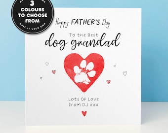 Paw Print Heart Father's Day Card For Grandad From Dogs, Personalised Pet Card For Grandpa, Gift From The Grand Dog
