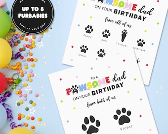 Pawsome Pet Dad Personalised Birthday Card From Pets, Gift From Dogs, Gift From Cats, From Rabbits, Pet Lover Gift