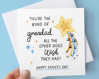 Grandad Father’s Day Card from Dog, Grandpa Card from Pet, Paw Print Star Card from Grand Dog, Pet Lover Gift