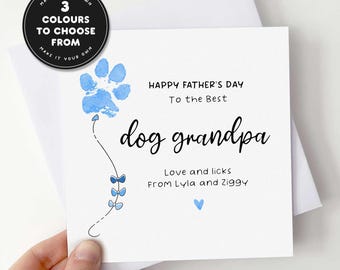 Paw Print Balloon Fathers Day Card From Dogs, Best Dog Grandpa Gift, Card For Grandad From Grand Dog
