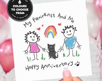 My Cat Parents & Me Anniversary Card From Cat, Personalised Cat Anniversary Card, Anniversary Gift From The Cat, From The Cat Couple Card