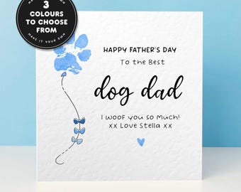 Dog Fathers Day Card For Dad, Personalised Paw Print Card From The Dog With Balloon, Pet Parent Gift For Dog Lover