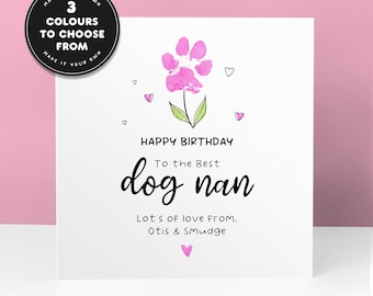Paw Print Flower Birthday Card From Dogs, Happy Birthday Best Dog Nan, Dog Grandma Cards, Birthday Gift From Grand Dog