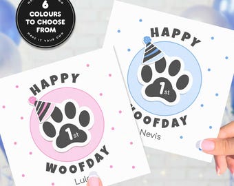 Pet Birthday Card To Dog For Pet Lovers, Personalised Dog Birthday Card With Pawprint, Card For Dog Lovers With Custom Name & Colours