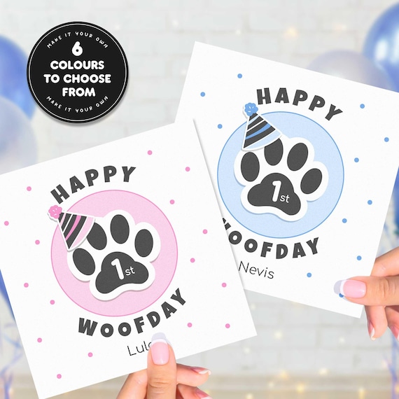 Pet Birthday Card To Dog For Pet Lovers, Personalised Dog Birthday Card With Pawprint, Card For Dog Lovers With Custom Name & Colours