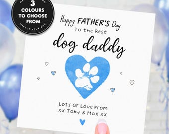 Personalised Dog Dad Fathers Day Card From The Dog, Custom Paw Print Card For Him, Gift From Dog To Dad