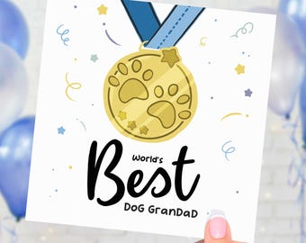Dog Grandad Fathers Day Card From Dog, Grandad Gift From Pet, Dog Lover Card For Him, Paw Print Medal Card
