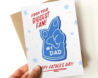 Fathers Day Card For Dad From Pet, Foam Finger Card From Dog or Cat, Number One Dad Sports Themed Pun Card For Pet Lover