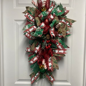 Christmas Swag Wreath: Holiday Door Decor with Candy Canes & Bulbs