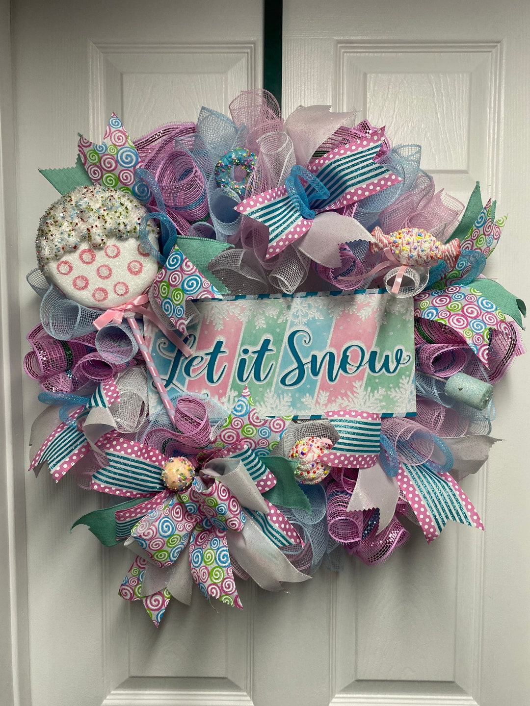 Candy Christmas Wreath, Whimsical Pastel Wreath, Front Door Wreath ...