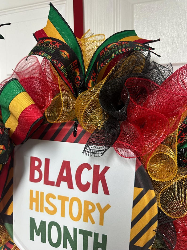 Black History Month Wreath – Red, Black & Green Mesh Door Decor ...