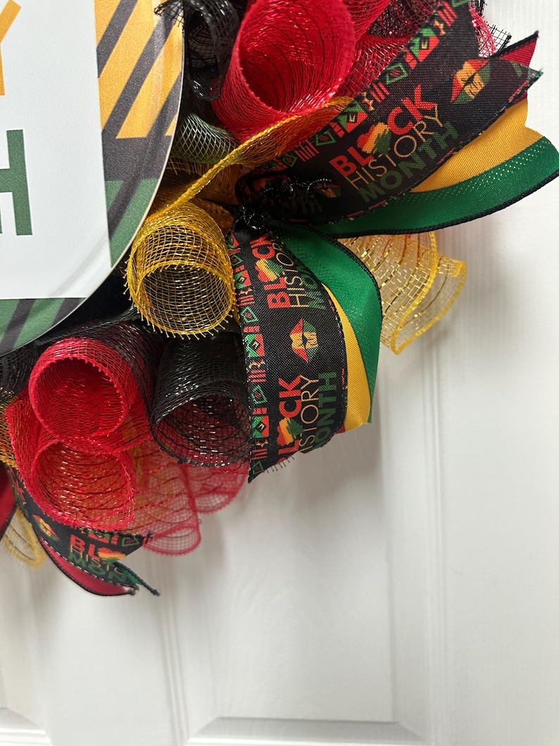 Black History Month Wreath – Red, Black & Green Mesh Door Decor ...