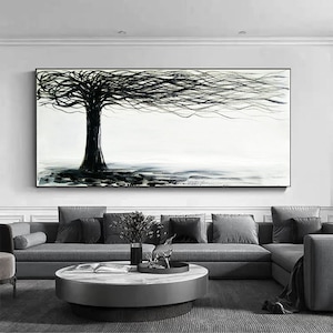 Großes original Wohnzimmer handgemalt minimalistisches abstraktes Landschaft Acryl Ölgemälde auf Leinwand