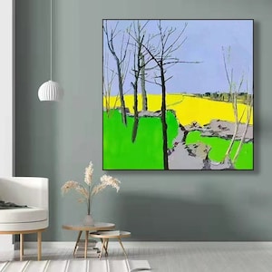 Ländliche Landschaft Großes Original Wohnzimmer handgemalt minimalistische abstrakte Landschaft Acryl Ölgemälde auf Leinwand