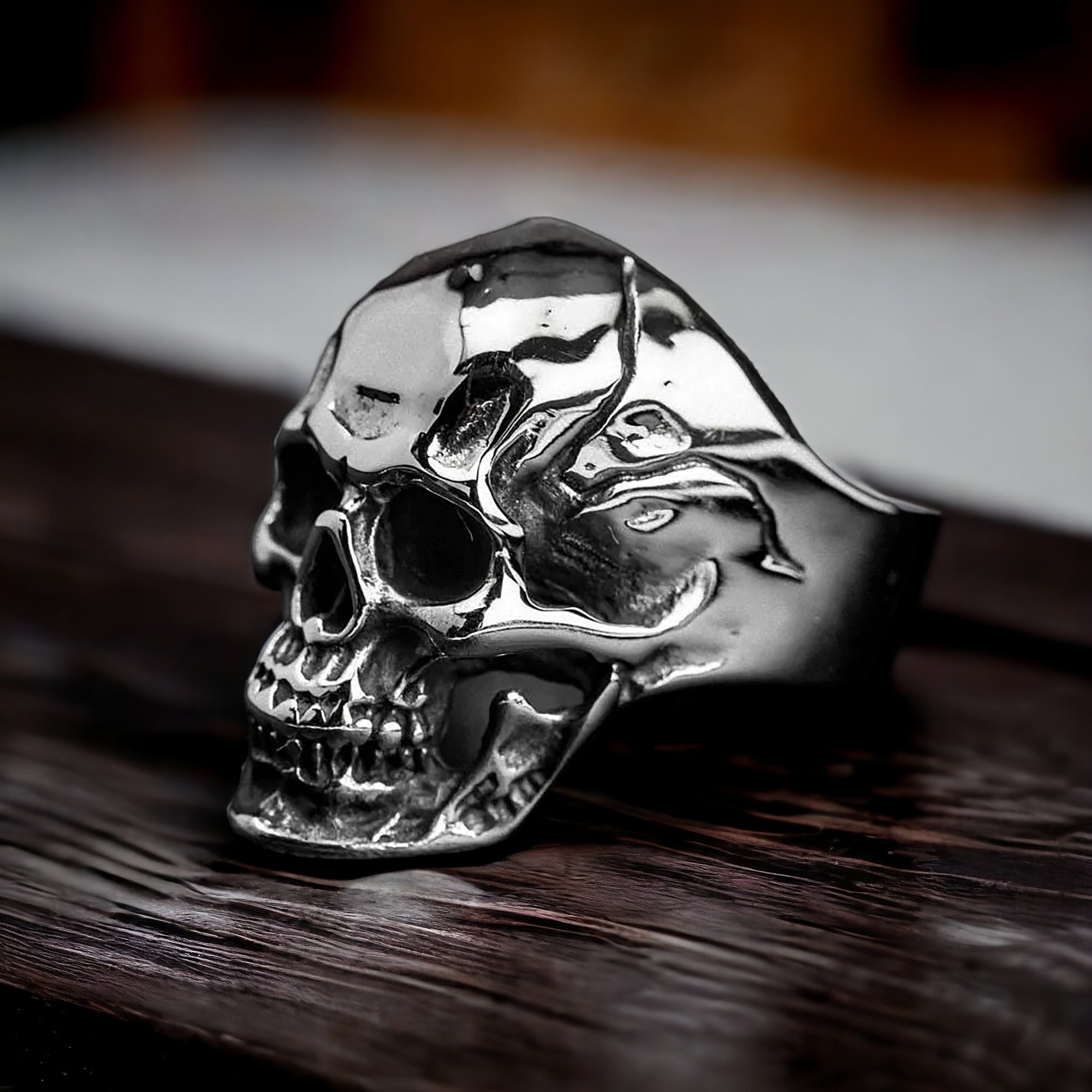 Oxidized Sterling Silver Skull Ring - Gothic Biker Jewelry