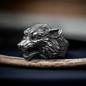 Handmade Sterling Silver Wolf Ring: Animal Wrap Biker Jewelry