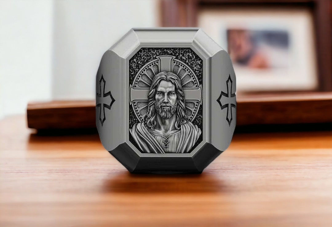 Men's Jesus Silver Ring/savior Jesus Signet Ring/religious Silver Ring ...