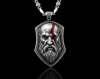 Sterling Silver Kratos Pendant Necklace, God of War Viking Jewelry