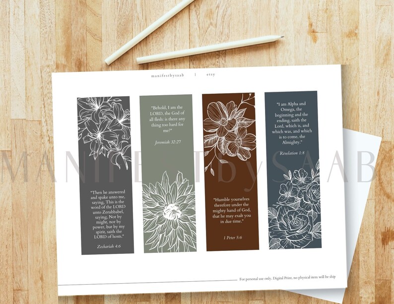 Printable Bookmarks, KJV Bible Verse, Christian Bookmarks, Set of 4 ...