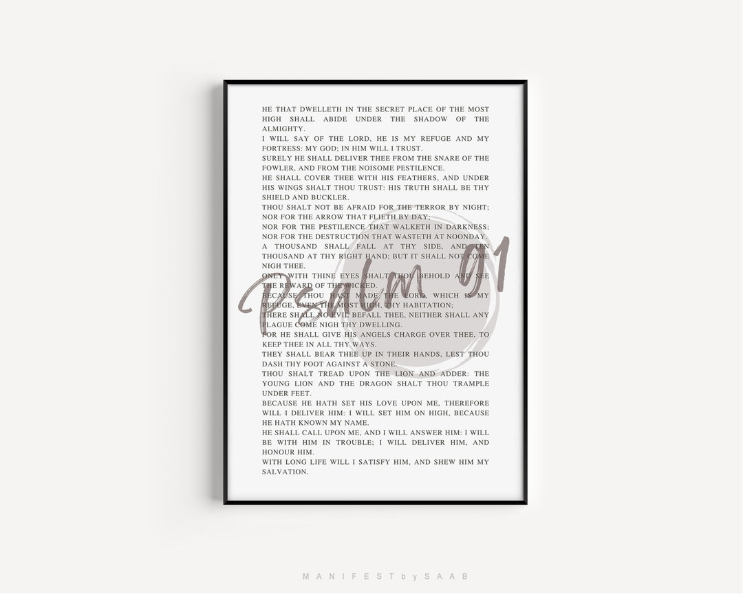 Psalm 91 KJV Bible Verse Print, Scripture Quote, Modern Christian Wall ...