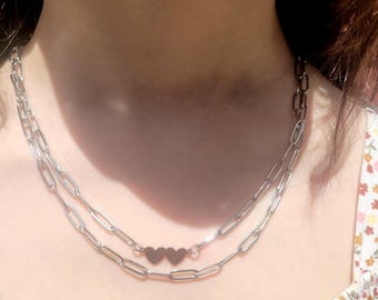 2 Heart Paperclip Necklace, twin baby loss, loss mom gift