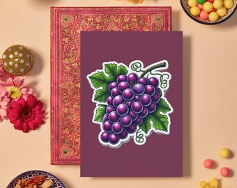 Carte de voeux raisin vintage - intérieur vierge avec enveloppe - illustration de fruits violets