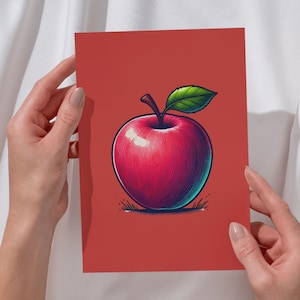 Carte de voeux pomme dessinée à la main - intérieur vierge avec enveloppe - art fruitier vintage