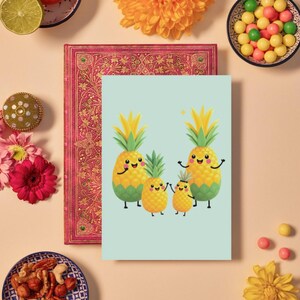 Pineapple Family Greeting Card - Blank Inside With Envelope - Tropical Fruit Illustration