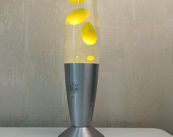 Rocket Lava Lamp, Green Wax, Silver Metal Base, 48cm Tall Night Light
