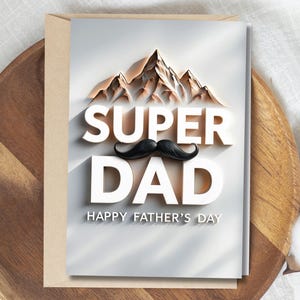 Tarjeta digital para el Día del Padre "Super Papá" / Feliz Día del Padre / Impresión 3D / Diseño de Bigote / Descarga instantánea
