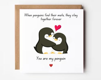 Carte amour pingouin, carte d'anniversaire pingouin pour lui, carte tu es mon pingouin, carte romantique pour elle, carte d'anniversaire, carte personnalisée