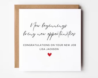 Félicitations personnalisées pour votre nouvel emploi, carte nouveau chapitre, nouvelle carrière, bonne chance dans votre nouvel emploi, bravo, carte dernier jour au travail