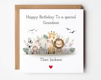 Personalized Safari Animals Birthday Card: Jungle Theme