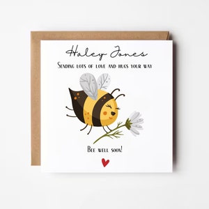 Carte Bee Well Soon personnalisée, Carte Bee, Carte Get Well, Récupération rapide, Se sentir mieux bientôt, Accrochez-vous, Penser à vous, Envoyer de l'amour