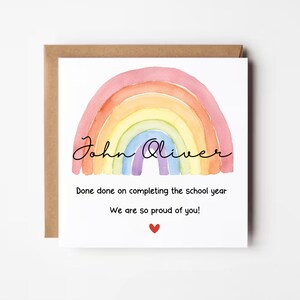 Tarjeta personalizada de salida de la escuela, último día de la escuela primaria, año 6, escuela secundaria, tarjeta de fin de período, tarjeta arco iris de fin de año escolar