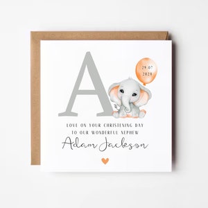 Biglietto di battesimo personalizzato, Biglietto di battesimo, Il giorno del tuo battesimo, Biglietto per il giorno del battesimo, Cresima, Biglietto con le iniziali dell'alfabeto, Biglietto con l'elefante