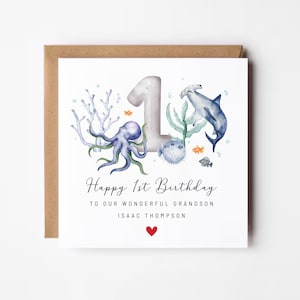 Personalisierte 1.2.3. Geburtstagskarte, erste Geburtstagskarte, Mädchen, Jungen, 4.5. Geburtstagskarte, Unter dem Meer Geburtstagskarte, Meerthemakarte