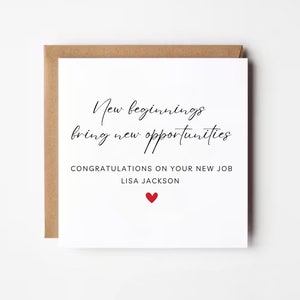 Biglietto di congratulazioni personalizzato per il tuo nuovo lavoro, biglietto per il nuovo capitolo, nuova carriera, buona fortuna per il tuo nuovo lavoro, ben fatto, biglietto per l'ultimo giorno di lavoro