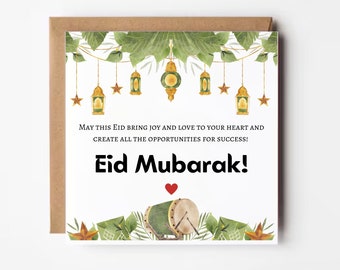 Personalized Eid Mubarak Card: Festive Design, Kraft Envelope