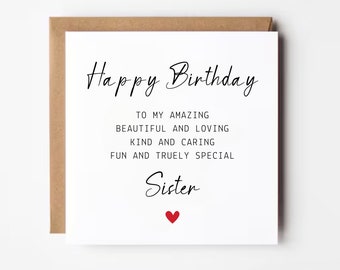 Personalized Sister Birthday Card: Poem Gift, Kraft Envelope