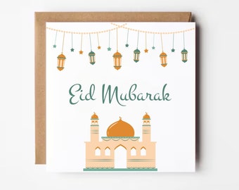 Personalized Eid Mubarak Card: Festive Design, Kraft Envelope