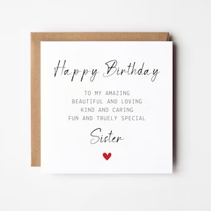 Carte d'anniversaire soeur, cadeau soeur, carte poème, carte d'anniversaire pour soeur, carte soeur joyeux anniversaire, carte soeur, soeur incroyable, carte soeur