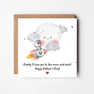 Papa, ik hou van je tot de maan en terug, eerste vaderdagkaart, ruimte vaderdagkaart, raket vaderdagkaarten, kaart voor papa, dada