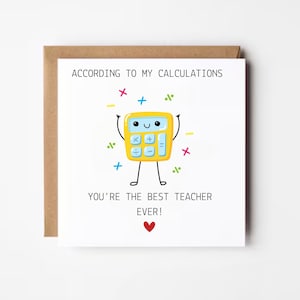 Carte de professeur de mathématiques, carte de remerciement pour le professeur de mathématiques, meilleur professeur d'anglais de tous les temps, carte de retraite d'enseignant, carte de professeur de calculatrice mignonne,