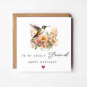 Cartão de aniversário de amigo, cartão de aniversário de beija-flor para amigo, cartão de aniversário de pássaro, amigo de feliz aniversário, para meu adorável amigo feliz aniversário,