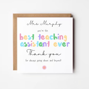 Carte personnalisée d'assistant pédagogique, Meilleur assistant pédagogique de tous les temps, Merci professeur, Carte arc-en-ciel, Carte de fin d'année, Carte de levier d'école