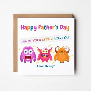 Biglietto personalizzato per la festa del papà, dal tuo piccolo mostro, primo biglietto per la festa del papà dei bambini, biglietto per la festa del papà del nonno e del patrigno