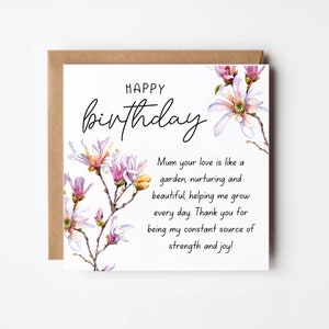 Gepersonaliseerde gedicht verjaardagskaart voor mama, gedicht mama verjaardagskaart van dochter, gelukkige verjaardag mama, roze bloemen mama verjaardagskaart, mama geschenken