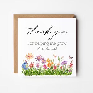Carte de remerciement personnalisée pour enseignant, merci de m'avoir aidé à grandir, cadeau de fin d'année pour les enseignants, carte TA, carte pour enseignante de maternelle