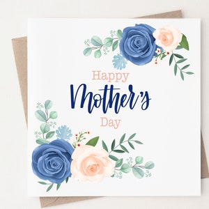Bloemen Moeders Dagkaart, Blauwe Rozen Moeders Dagkaart, Bloem Moeders Dagkaart, Bloemenkaart voor Moederdag, Mooie Mama Kaart voor Moederdag